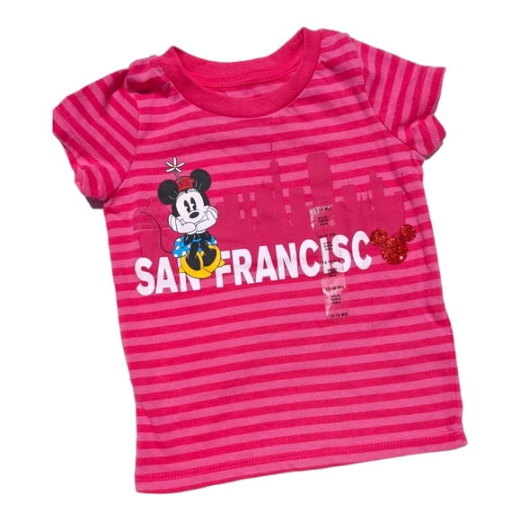 Disney Girls 12-18m Pink Stripped Minkie Mouse San Francisco T-shirt - Picture 1 of 5